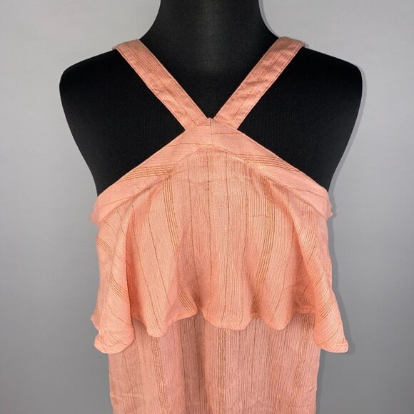 Maurices M Metallic Striped Ruffle Tiered Accent Tank Top Boho Summer Festival - Picture 2 of 13